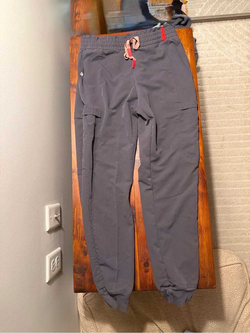 Figs Charcoal Lesage Jogger scrubs with Pink Drawstring